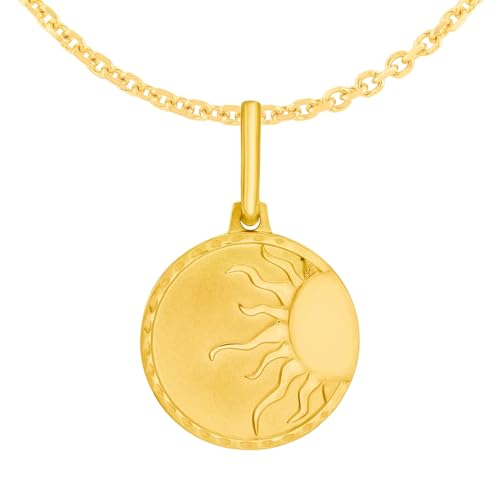 Floreo 14k Yellow Gold 22mm Polished Sun Token Charm Pendant with Chain Necklace, 18 Inch