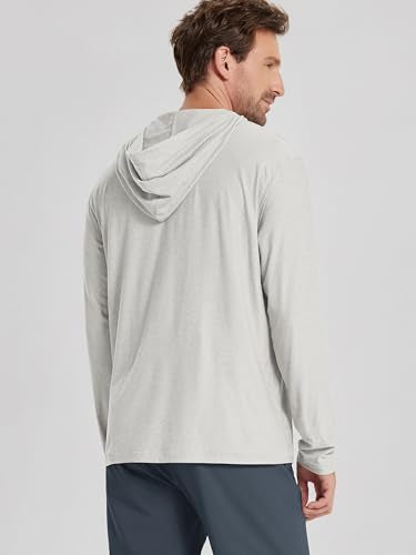 ODODOS Men's Long Sleeve Hoodie - odSTRATUM Tech Performance Pullover - Ultra Soft Moisture Wicking UPF 50+ Top, Salt Heather, Large
