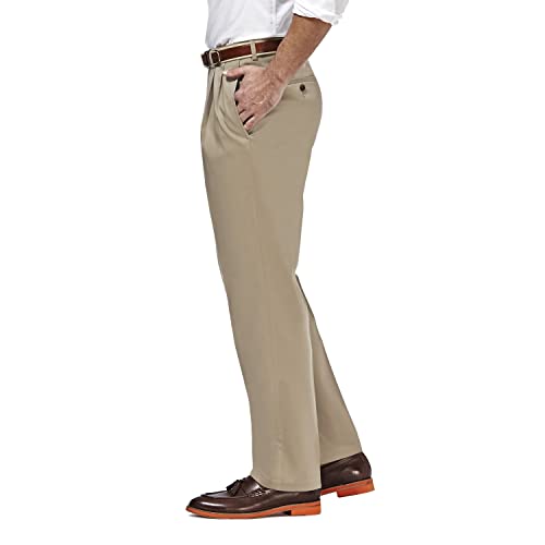Haggar Men's Premium No Iron Khaki Classic Fit Pleat Front Casual Pant (Regular and Big & Tall Sizes), 42W x 30L