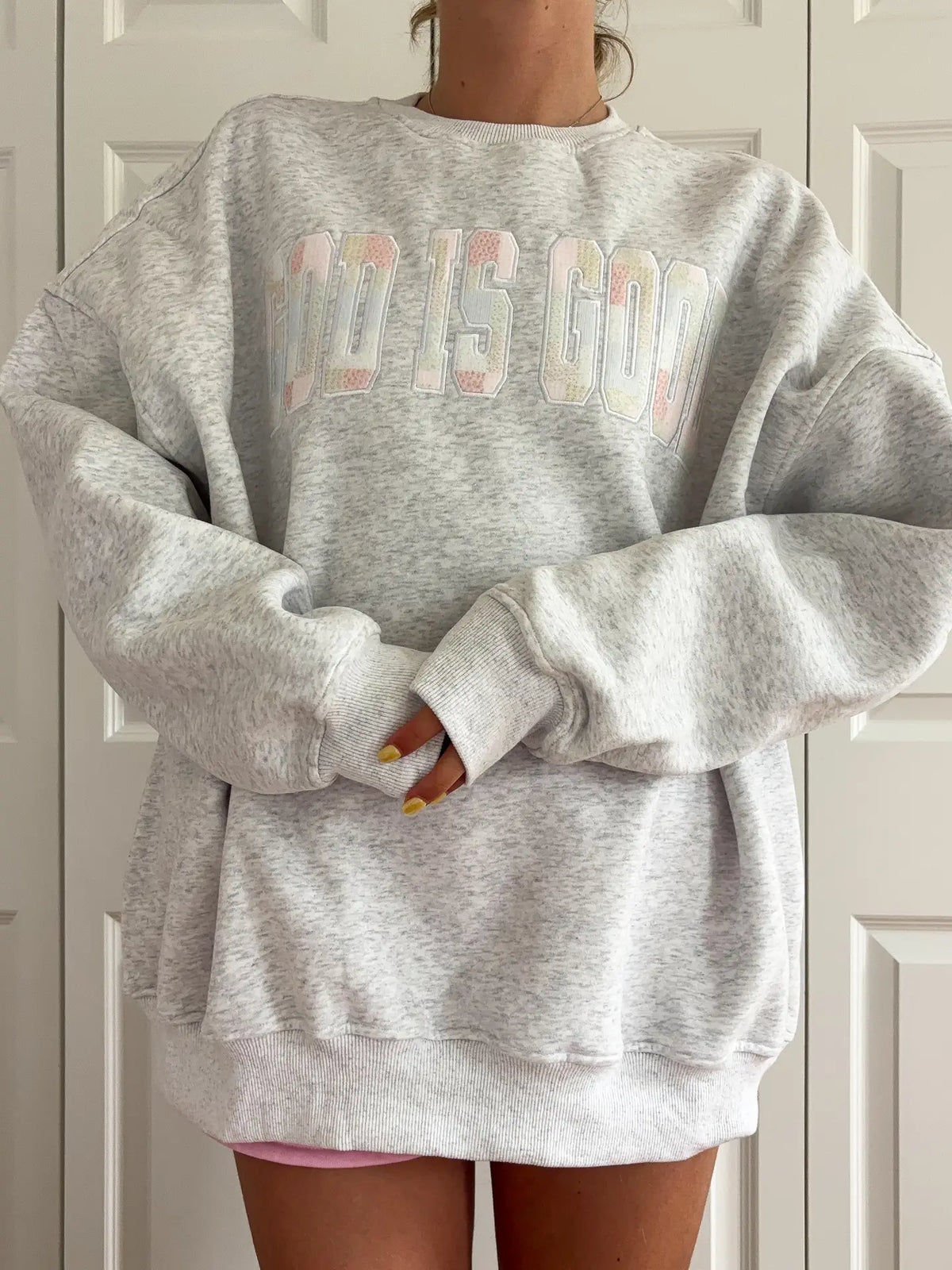 God Is Good Quilted Pastel Embroidered Sweatshirt