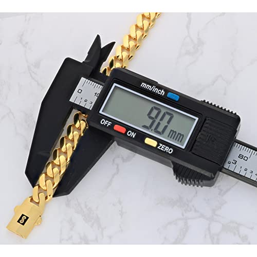 Nuragold 14k Yellow Gold 9mm Royal Monaco Miami Cuban Link Chain Bracelet, Mens Womens Fancy Box Clasp 7" 7.5" 8" 8.5" 9"