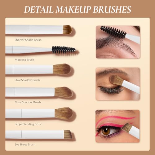 LUXBRU Makeup Brushes With Case 20PCs Professional Makeup Brush Set, Foundation Powder Eyeshadow Brush Set Eyebrow Concealer Contour Travel Brushes Kit with Holder & 2 Powder Puff-White