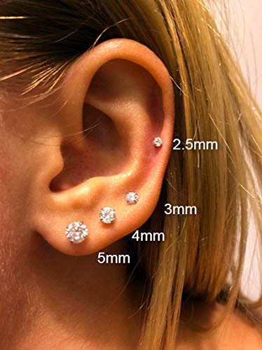 14k White Gold Round CZ Stud Earrings with Gold Butterfly Pushbacks Real Solid Gold Solitaire 14K Gold Earrings (5mm)