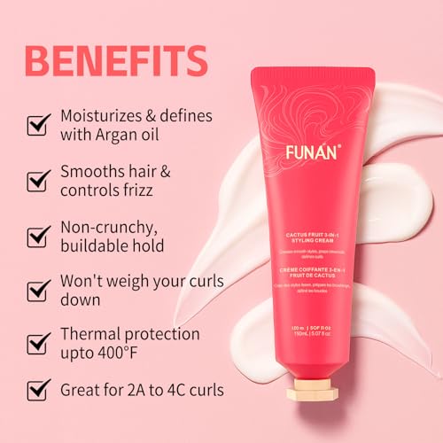 FUNAN 3-in-1 Hair Styling Cream, Non-Greasy for Women & Kids, Creates Smooth Styles and Defines Curls, No White Flakes Fly Away Hair Tamer, 5.07 fl oz