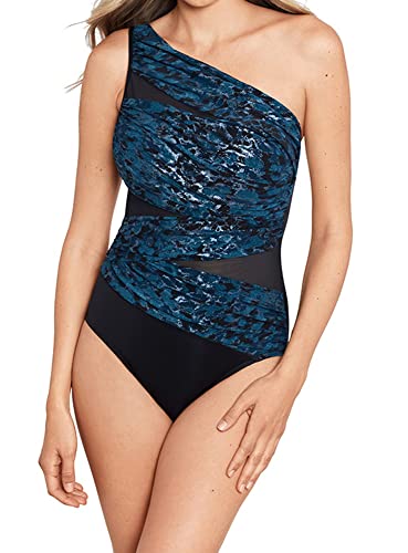 Miraclesuit Women's Swimwear Titiana JENA Asymmetrical Tummy Control One Piece Swimsuit, Black/Multi, 14