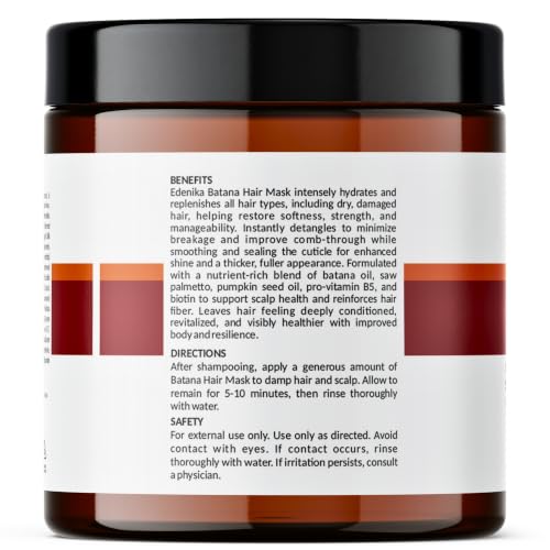 EDENIKA BOTANICALS Batana Hair Mask with Batana Oil for Hair Growth, Biotin, Saw Palmetto & UltraGro B5 Complex, Deep Conditioning Hair Treatment for Fuller, Thicker-Looking Hair, Sulfate-Free