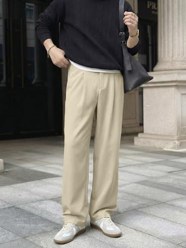 JMIERR Mens Baggy Casual Dress Pants Lightweight Pleated Old Money Wide Leg Pants Loose Relaxed Fit Trousers