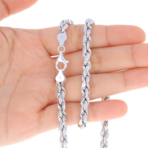 Nuragold 14k Real White Gold 5mm Rope Chain Diamond Cut Necklace (18"-30") - 18"