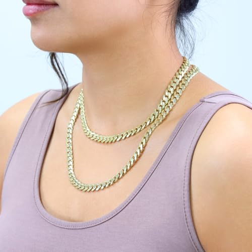 Nuragold 10k Real Yellow Gold Royal Monaco 7.5mm Miami Cuban Chain Necklace - 24"