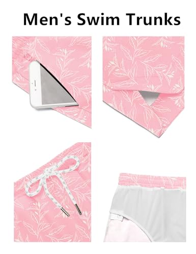 COOFANDY Mens Bathing Suit with 5 Inch Inseam Summer Swim Trunks Big and Tall Swimwear Pink Leaf M