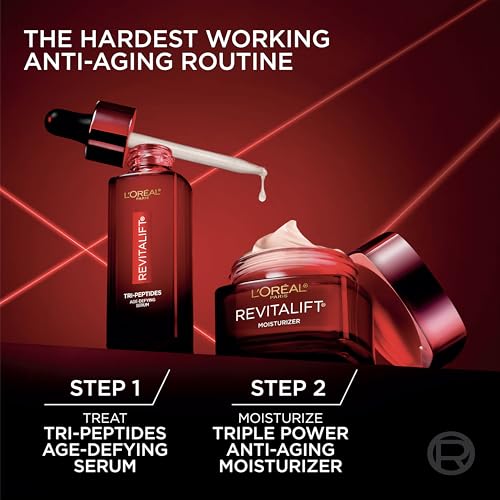 L'Oreal Paris Revitalift Triple Power Face Serum with Tri-Peptides, Hyaluronic Acid and Vitamin C, Anti Aging, Anti Wrinkle Serum to Firm and Brighten, 1 FL oz, + Sample