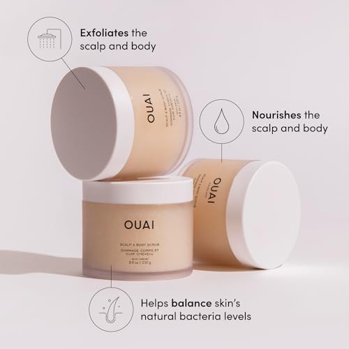 OUAI Scalp & Body Scrub, Melrose Place - Exfoliating Body Scrub with Sugar & Coconut Oil Blend for Smooth, Moisturized Skin - Gentle Scalp Scrub for Removing Product Build Up (8.8 Oz)