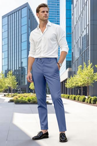 GINGTTO Mens Slim Fit Dress Pants Stretch Blue Tapered Skinny Slacks 32 (179–198 lbs)