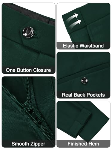 MAGE MALE Men's Slim Fit 3 Piece Suit One Button Solid Shawl Lapel Blazer Jacket Vest Pants Set with Tie Pocket Square Dark Green