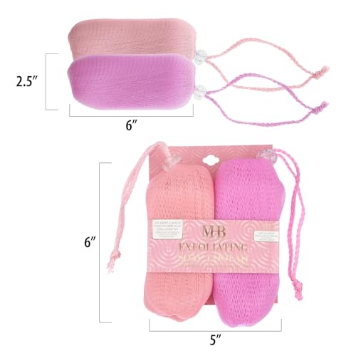 2pc Pink Exfoliating Soap Loofah - Soft & Gentle Body Scrubber Value Pack