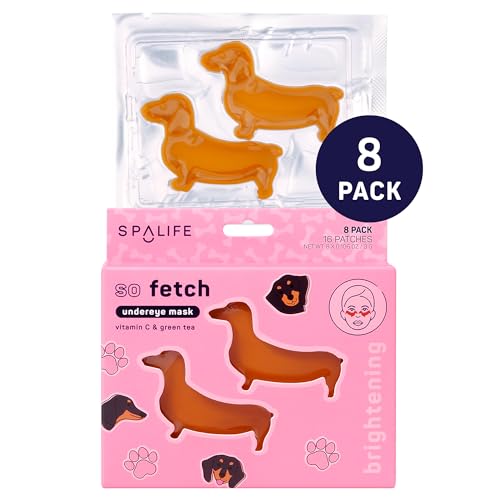 SpaLife So Fetch Hydrogel Under Eye Patches for Dark Circles | Dachshund Under Eye Patches for Puffy Eyes | Weiner Dog Undereye Bags and Puffiness Removal | Bachelorette Party Favors | 8 Pairs