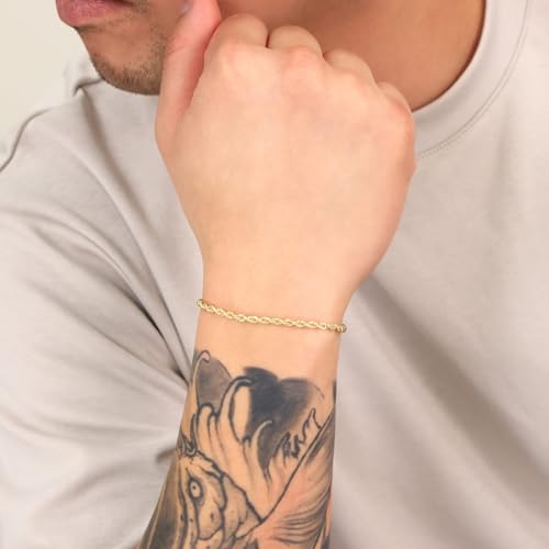 Nuragold 10k Real Yellow Gold Rope Chain 3mm Diamond Cut Bracelet or Anklet - 7"