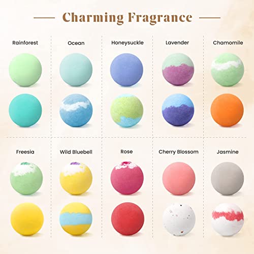 ZenBombs Bath Bombs Set, 20 pcs Natural Shea Butter & Safe Oil Bath Bomb for Skin Moisturizing, Handmade Bubble Bath & Fizzy, Ideal Presents for Women
