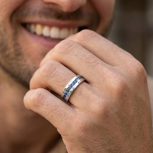 P3 POMPEII3 Pompeii Men's 1 1/5ct Blue Diamond Channel Set Eternity Ring 14K White Gold Wedding Band - Size 10.5