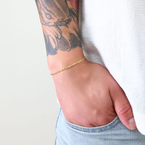 Nuragold 14k Real Yellow Gold 2mm Paperclip Chain Cable Dainty Bracelet - 7.5"