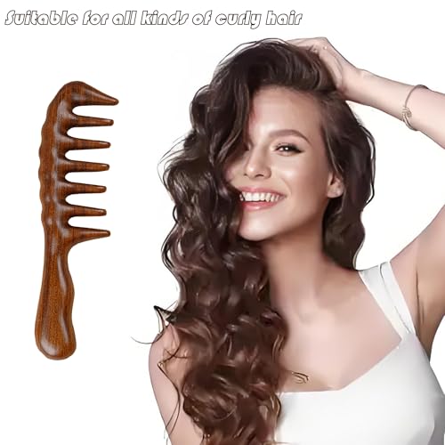 Thicken Wooden Wide Tooth Comb for Curly Hair,Large No-static Handmade 100% Natural Sandalwood Hair Comb for Head Scalp Massage,Detangling Comb for Women Holiday Gift (Sandalwood)