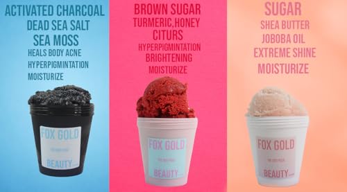 Fox Gold Beauty Suga Bae Ice Cream sugar scrub- Cherry blossom cake scented shimmer -Moisturizing and Exfoliating Body,Hand, Foot Scrub Vegan, Cruelty Free, Organic Great Gifts For Women 200 ml