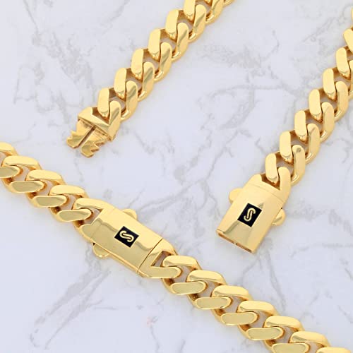 Nuragold 14k Yellow Gold 9mm Royal Monaco Miami Cuban Link Chain Bracelet, Mens Womens Fancy Box Clasp 7" 7.5" 8" 8.5" 9"