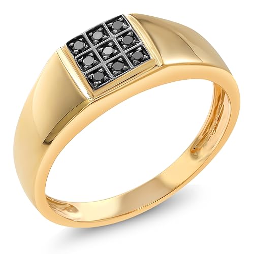Gem Stone King 10K Yellow Gold Round Black Diamond Ring for Men (Size 13)