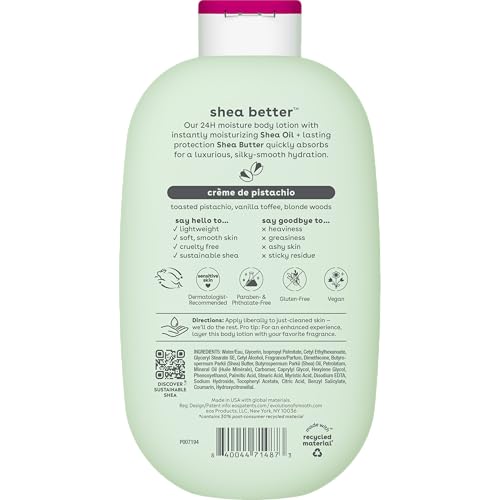 eos Shea Better Body Lotion- Crème de Pistachio, 24-Hour Moisture Skin Care, Lightweight & Non-Greasy, Made with Natural Shea, Vegan, 16 fl oz