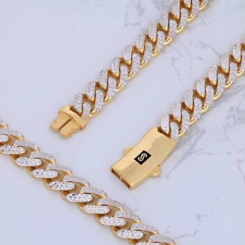 Nuragold 10k Real Yellow Gold Monaco 9mm Miami Cuban Pave Mens Necklace - 22"