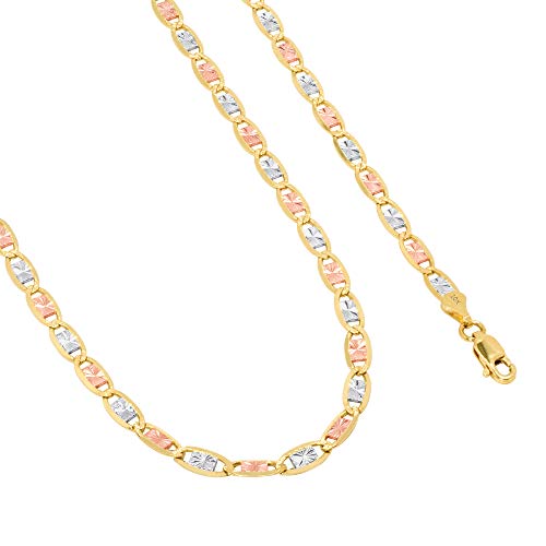 Nuragold 10k Solid Tri Color Gold Valentino 4mm Anchor Link Chain Necklace - 22"