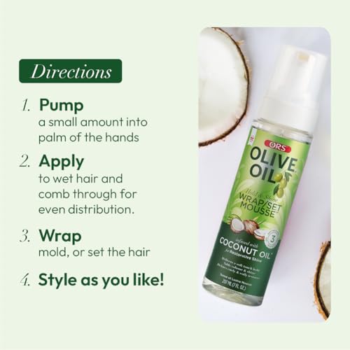 ORS Olive Oil Hold & Shine Wrap Set Mousse Infused with Coconut Oil for Restorative Shine 7 Ounce (Pack of 2)