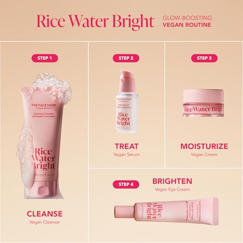 The Face Shop Rice Water Bright Travel Kit, Korean Skin Care Set with Ceramide, Gift Set - Gentle Face Wash & Vegan Skin Care (Serum, Cream, Eye Cream), Hydrating for Dry Skin, Daily Face Moisturizer