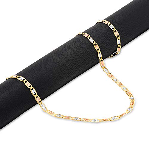 Nuragold 14k Solid Tri Color Gold Valentino 3mm Anchor Link Chain Bracelet - 8"
