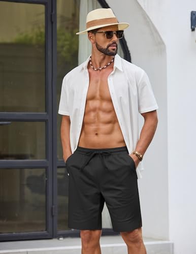 COOFANDY Men's Casual Summer Beach Vacation Shorts Classic Fit Stylish Cotton Dress Shorts with Pockets, Black, Large