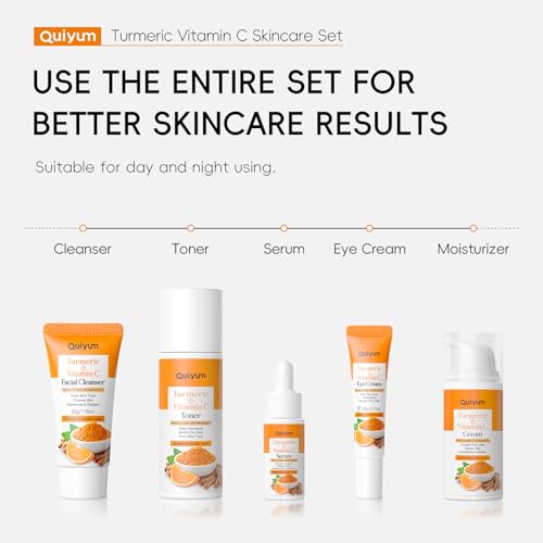 QUIYUM Turmeric Vitamin C Skin Care Set, 5PCS Beauty Routine for Women