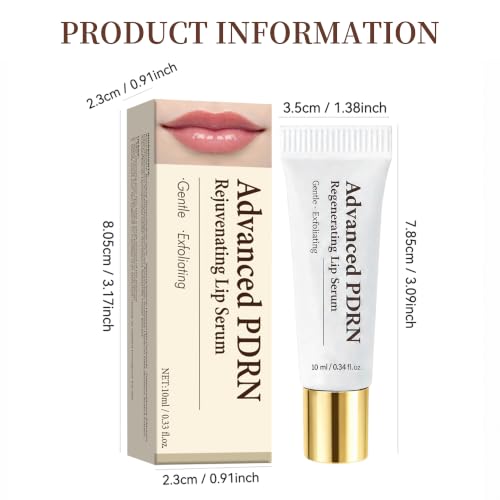 PDRN Lip Serum, Advanced PDRN Rejuvenating Hydrating Lip Balm, Hyaluronic Acid Lip Moisturizer Plumping for Dry Cracked Dark Lips, Gentle Exfoliation Smoothing Lip Treatment Overnight Cream, 0.33 OZ