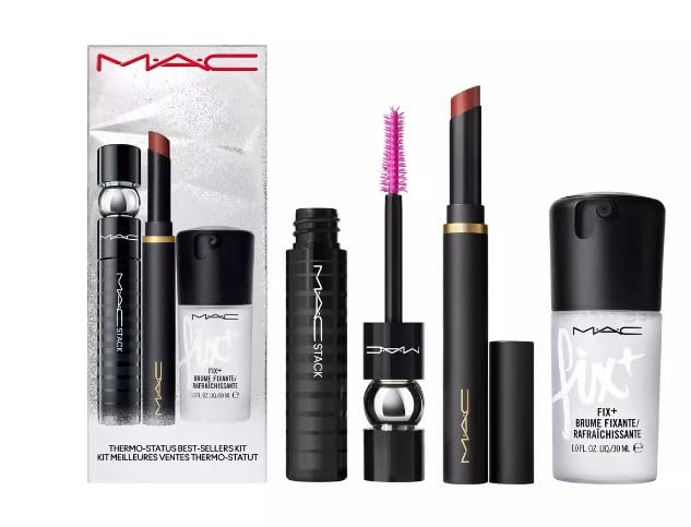 M.A.C Thermo Status Kit - Powder Kiss Velvet Blur Slim Stick, M·A·Cstack Mascara and Mini Fix+ (1 fl oz / 30 ml)
