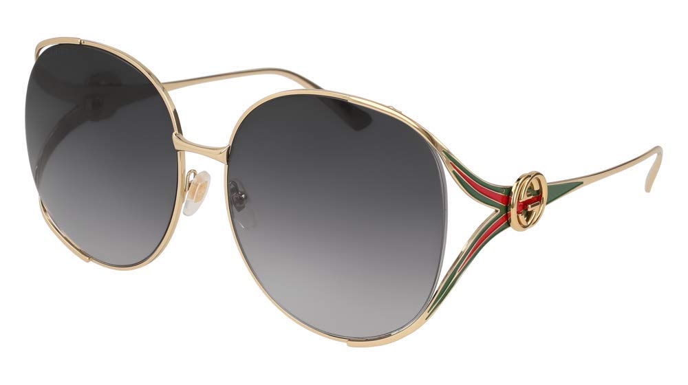 Gucci GG0225S-001-63 Rectangular Sunglasses, Gold (1/Grey), 63