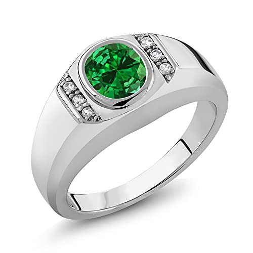 Gem Stone King 925 Silver Men’s Birthstone Ring, Created Emerald, 10
