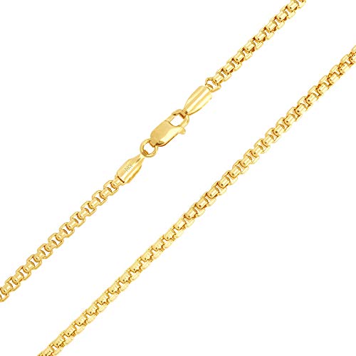 Nuragold 10K Real Yellow Gold Round Box 2.5mm Venetian Link Chain Necklace - 18"