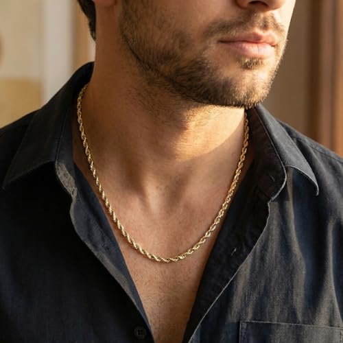 14K Solid Gold - Men's Rope Chain Necklace - Handcrafted in USA by Galaxy Gold - Diamond Cut 16" to 30" lengths
