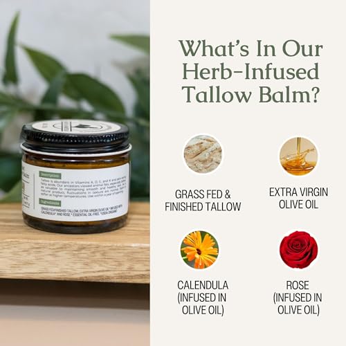 Hearth & Homestead Whipped Beef Tallow for Skin & Face - 100% Grass Fed, Eczema Cream & Body Butter - Organic Olive Oil, Calendula & Rose - Lotion & Hand Moisturizer for Dry Skin, Unscented, 1.3oz