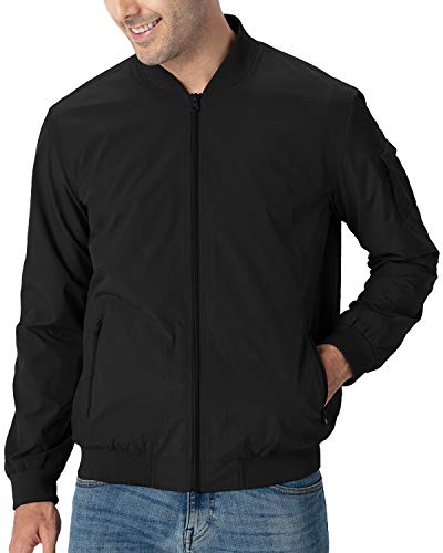 TBMPOY Men's Black Lightweight Bomber Jackets Light Windbreaker Casual Stylish Fall Golf Dress Business Varsity Black M