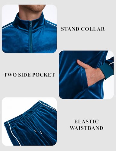 PPONE Velour Mens Tracksuits 2 Piece Sweatsuits Jogging Outfits for Men Leisure Full Zip Velvet Suit Jacket Pants Set