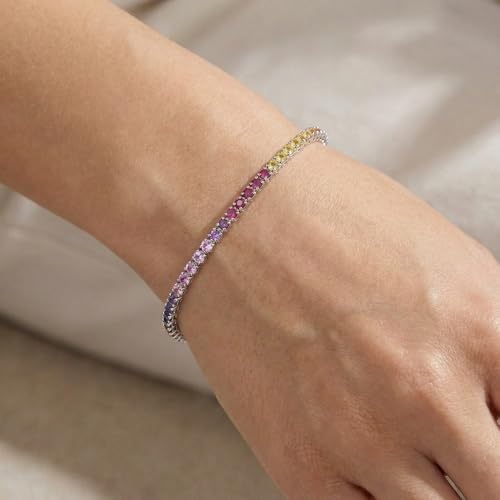 Pompeii 14k White Gold Ombre Round Cut Rainbow Women's Tennis Bracelet 7" - Size 7