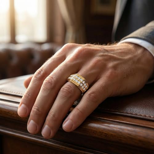 P3 POMPEII3 Pompeii 1 1/2Ct Men's Multi-Row Diamond Ring in 10k Yellow Gold - Size 8