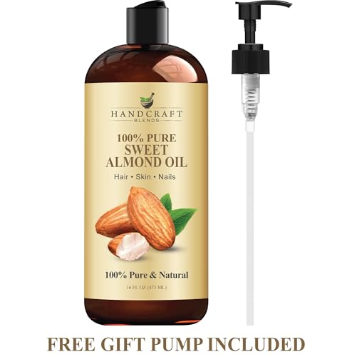 Handcraft Blends Sweet Almond Oil | 100% Pure and Natural | Bath & Body Oil | Premium Grade Carrier Oil | Skin | Hair | Body | Massage | Hexane-Free | 16 Fl Oz