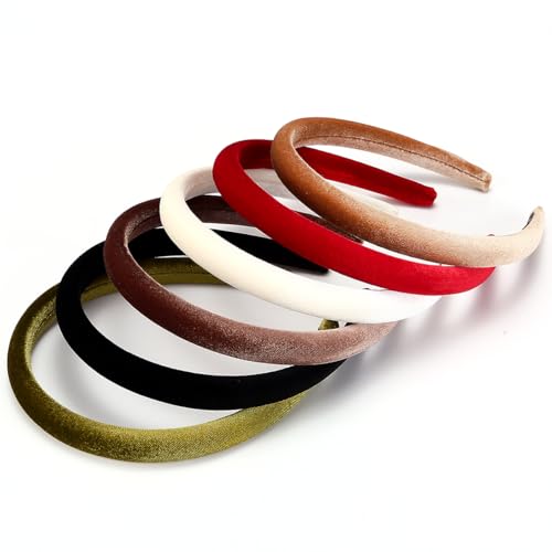 NARUNING 6Pcs Velvet Headbands Women's Hair Head Bands Padded Headbands 1.7cm Solid Color Hairband Fashion Headwear, Girls Women Hair Accessories (6-PACK A, One Size)