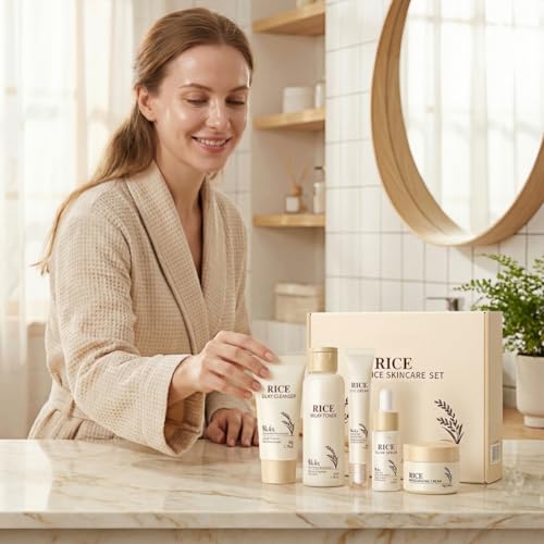 Korean Skin Care Set with Rice, 5-Step Facial Kit for Women